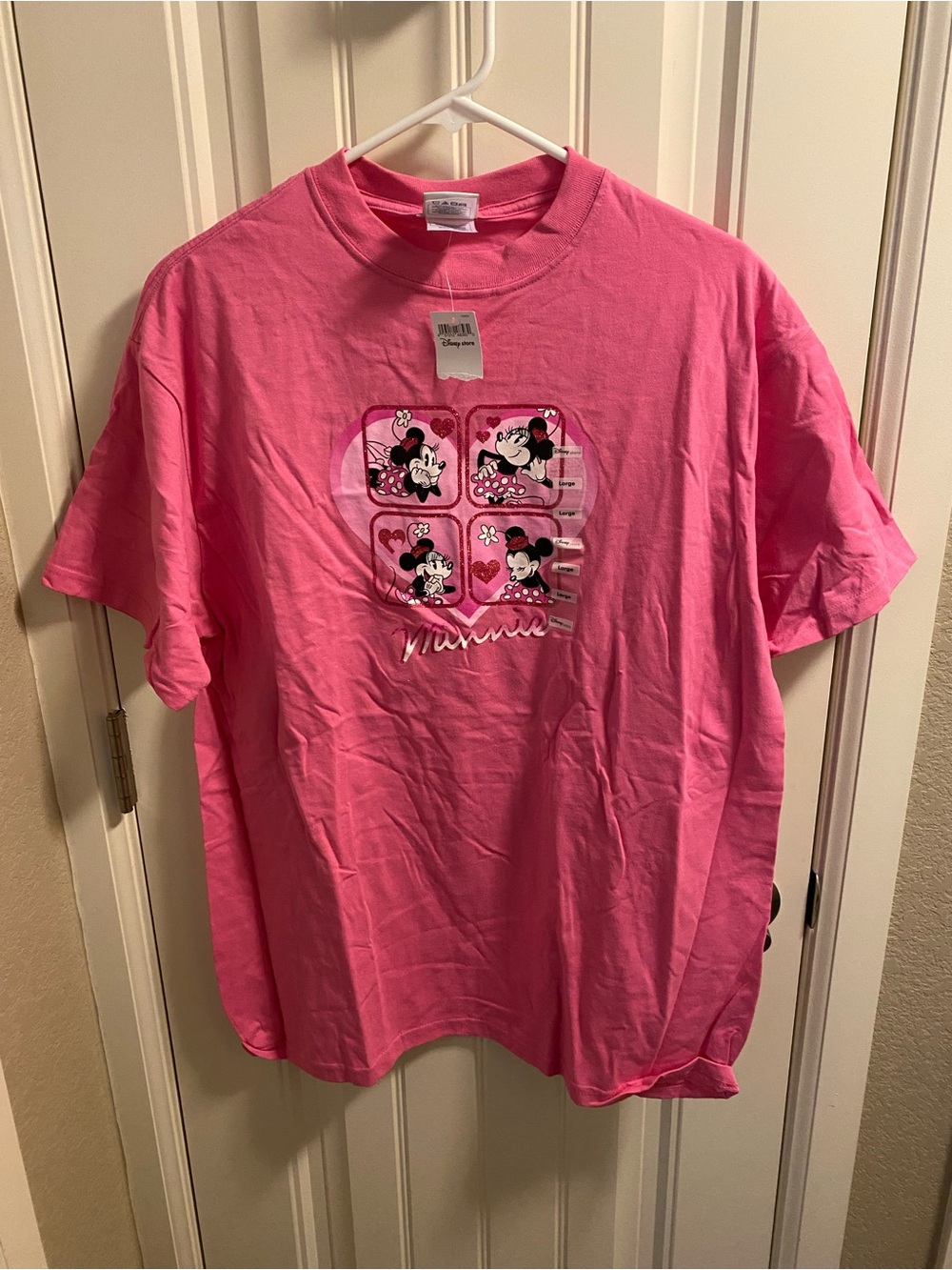 NWT Disney Store L Top Pink Adult Large Minnie Mouse Shirt Lg T-shirt New Glitte